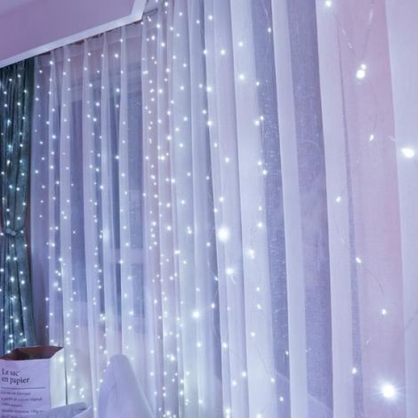 Rideau lumineux - Guirlande LED - 3 m x 3 m - 300 diodes - IP65 - Intérieur Extérieur - Télécommande USB (1/2)