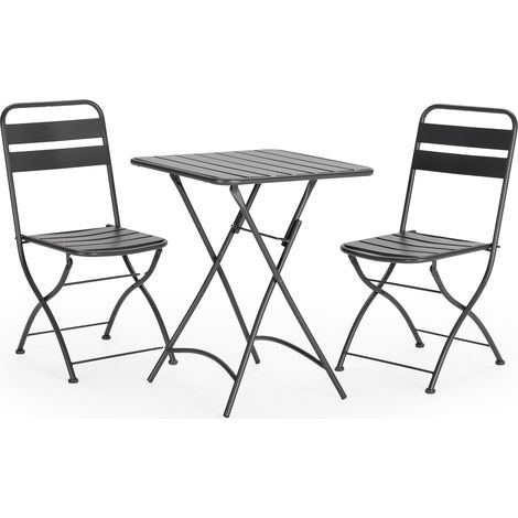 Set da bistrot da giardino nero 3 pezzi Perla, tavolo e 2 sedie