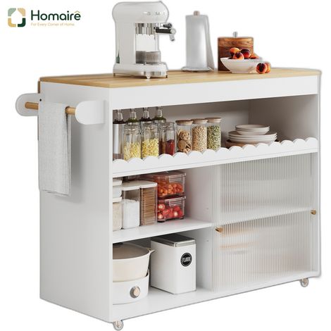 Weiß Küchenwagen aus MDF mit Stauraum 122 x 46 x 91 cm HOMAIRE (1/5)