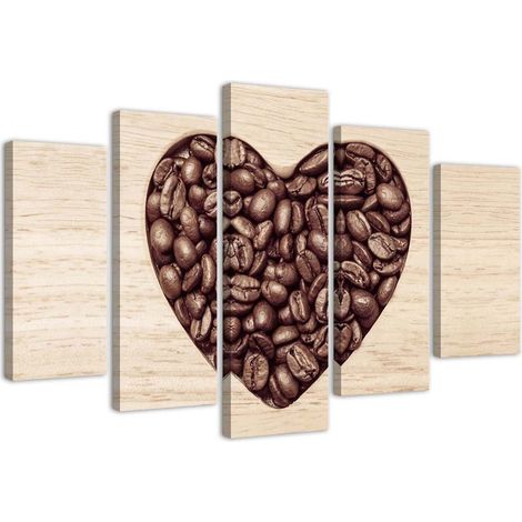 Stampa su tela 5 parti, Cuore di chicchi di caffਠ- 200x100 (1/4)
