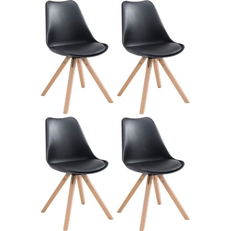 4 chaises de salle à manger style scandinave en synthétique et plastique noir pieds carré en bois clair CDS10370 (1/3)
