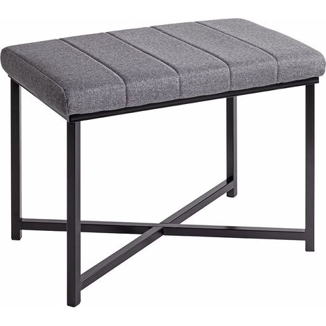 Banc avec siège rembouré gris et cadre en métal Noir - Longueur 59 x Hauteur 46 x Profondeur 39cm (1/5)