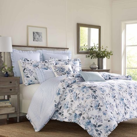 Couette Ultra Douce pour Toutes Les Saisons, Design élégant et délicat pour décoration d'intérieur, Coton, Bleu Cottage, lit jumeau (1/5)