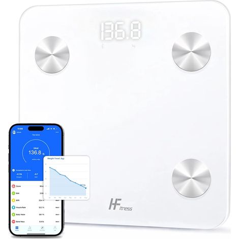 Balance Pèse-Personne avec 19 Mesures Corporelles, Balance Impédancemètre Connectée Bluetooth avec Application, IMC, Graisse Corporelle, Masse blanche Musculaire et Masse Osseuse (1/5)