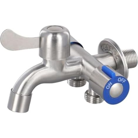 Robinet à trois voies en acier inoxydable avec 3 interrupteurs d'autocéphalie séparés pour machine à laver, pulvérisateur et vanne d'angle à 2 voies Taille G1/2" (A) (1/5)