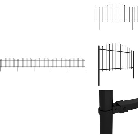 Gartenzaun mit Speerspitzen Stahl (1,25 - 1,5) x 8,5 m Schwarz - Gartenzaun - Stahltür - Metallzaun - Sicherheitszaun - Hauszaun (1/5)