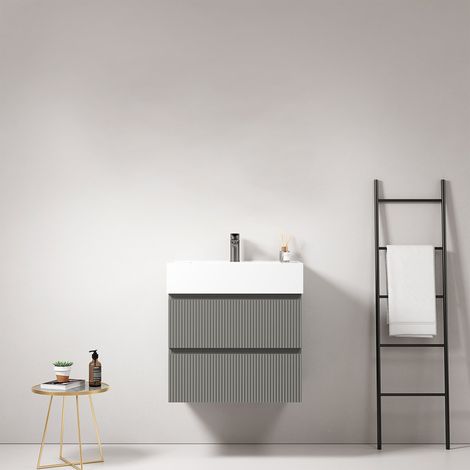 Mobile bagno sospeso cannettato 60 cm Grigio Londra Lavabo in Resina Senza Specchio - Fiji Paint