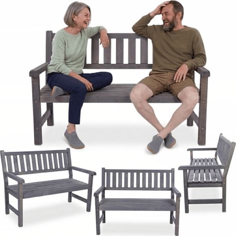 MODO24 Banc de jardin MIRA bois de pin FSC, 2 places 90x117x70 cm, dossier et accoudoirs, terrasse/balcon, gris imprégné (1/5)