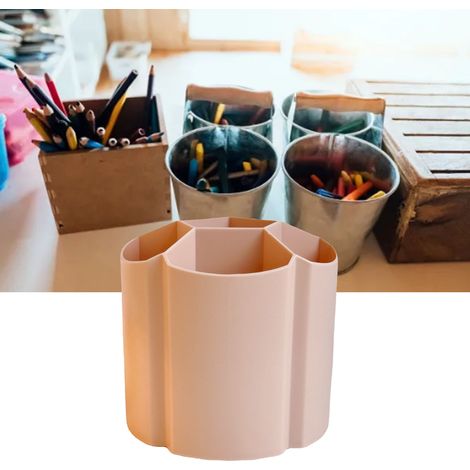 Pot à crayons tendance et mignon en plastique à plusieurs compartiments, grande capacité, boîte de rangement pour crayons de bureau pour filles, couleur café (1/5)