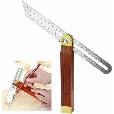 Fausse Equerre Menuisier en Acier Inoxydable et Bois 200mm Fausse Equerre à Manche 0 à 360 Degrés Durable Carrés de Menuiserie Échelle Double Face pour Ingénieur Dessinateur Menuisier (1/5)
