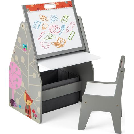 Caballete de arte infantil de doble cara 50 x 50 x 85 cm multifuncional y organizador de almacenamiento en MDF gris 200019188