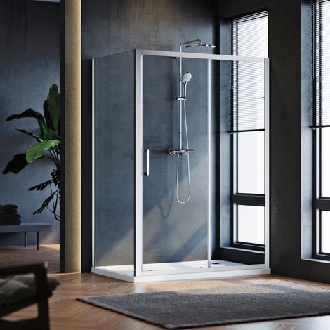 Cabine de douche 110x90x185 cm - verre trempé 5mm - cadre en aluminium - porte coulissante extensible - conception réversible (1/5)