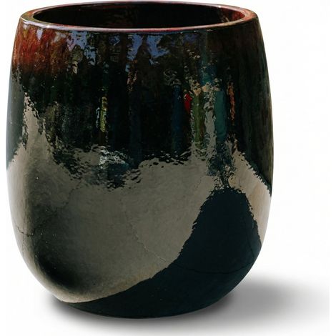 Pot grande taille d'extérieur SOCRATE 32x33cm noir & rouge, fait main en terre cuite émaillée, résistant au gel (1/4)