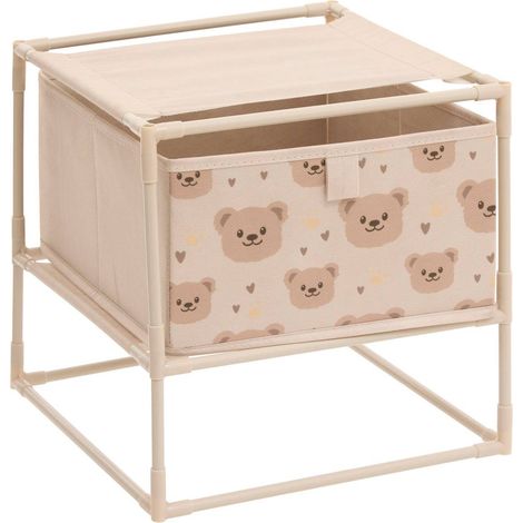 Table de Chevet Enfant Tissa 1 Tirroir Beige Imprimé Ourson 30,5x30,5x31 cm - Atmosphera créateur d'intérieur (1/5)
