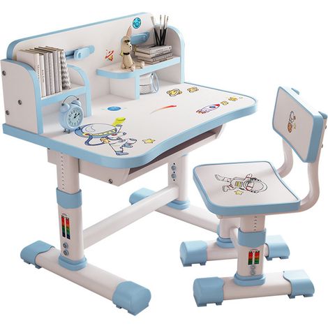 Kindertische,Kinder funktionelle Schreibtisch und Stuhl Set, höhenverstellbar Kinder Schule Studie Tisch Stuhl Set mit Cartoon-Muster, ergonomische Schreibtischstuhl mit großer Schreibtafel, Bücherreg (1/5)