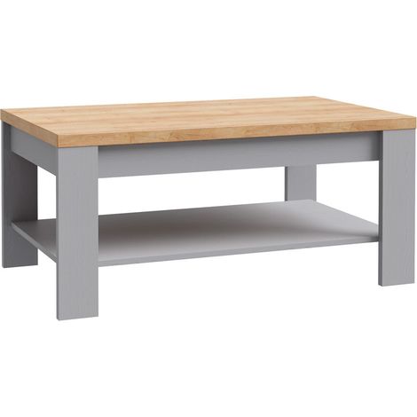 Home Heavenly® - Mesa centro ODIN, mesita auxiliar de salón 100x60x45,7 cm.  Color: Roble Riviera - Gris (1/5)