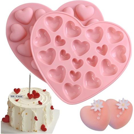 Set di due stampi in silicone a forma di cuore, ideali per preparare budini, torte, caramelle, biscotti, cubetti di ghiaccio, sapone, caramelle gommose e regali. (1/2)