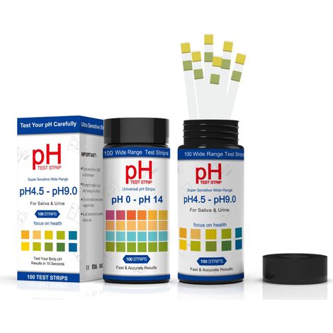 Paquete de 100 tiras reactivas universales de pH, rango completo de 0 a 14, pruebas rápidas de pH para orina, saliva, agua potable, laboratorios, acuarios, gimnasios, piscinas (1/5)