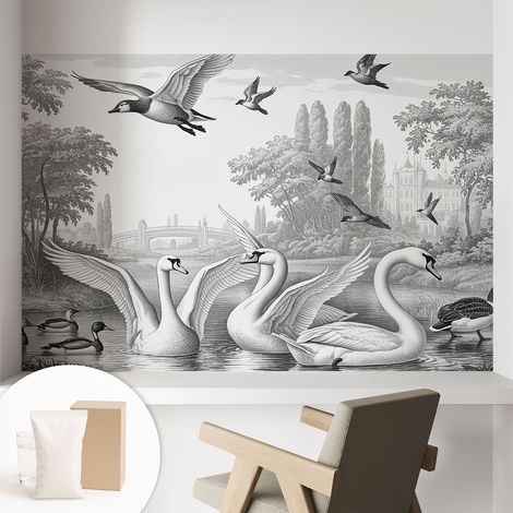 Papier peint intissé à motifs décoratifs pour salon chambre et bureau Décoration murale élégante avec colle Paysage classique 104x70 cm (1/5)