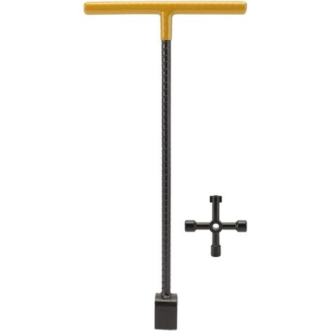 Clé multifonctionnelle en T pour compteur d'eau – Acier durable – Outil utilitaire 4 voies pour vannes et robinets – 41x19.5cm (1/5)