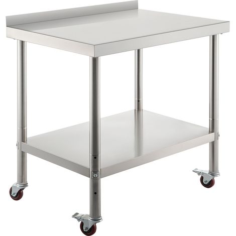 Mophorn Tavolo da preparazione in acciaio inossidabile - 36 x 24 x 35 pollici, tavolo da lavoro in metallo resistente con capacità di 440 libbre, ripiano inferiore regolabile e 4 ruote (1/5)