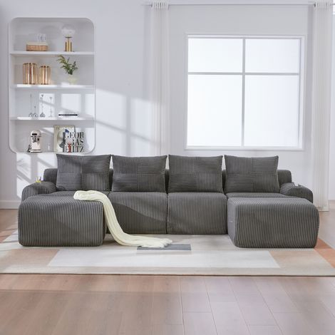 Canapé modulaire 4 places velours côtelé gris OKMYHOME (1/5)