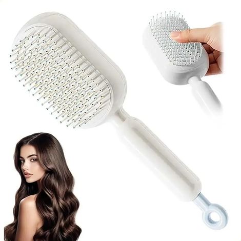 brosse à coussin de massage du cuir chevelu auto-nettoyant (blanc) (1/5)