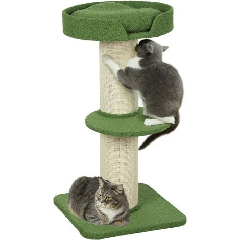 Arbre à chat 91 cm avec niche, plateforme de repos et poteaux en sisal, revêtement tissu doux vert, pour jouer, grimper et se détendre en sécurité - CHICFURN (1/5)