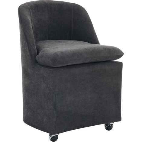 Chaise de salle à manger grise en tissu chenille avec roulettes universelles pivotantes, lot de 2 (1/5)