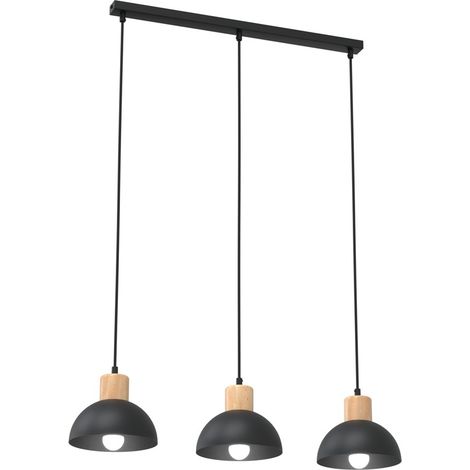 Suspension scandinave noire linéaire bois 3xE27 Seco (1/5)
