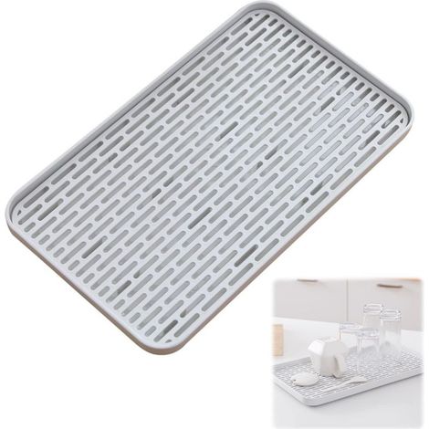 Égouttoir à vaisselle, support de plateau, plateau incliné en plastique à double couche et épaissi pour sécher les tasses, bols et fruits (1/5)