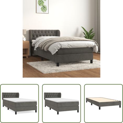 vidaXL Taschenfederkern - Boxspringbett mit Matratze Dunkelgrau 90x200 cm Samt (1/5)