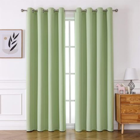 Light Green Kitchen Curtains (2 Panels), Thermal Insulated and Heat Blocking, Triple Weave, Grommet Curtains for Light Blocking, Home Decor. (1/5)