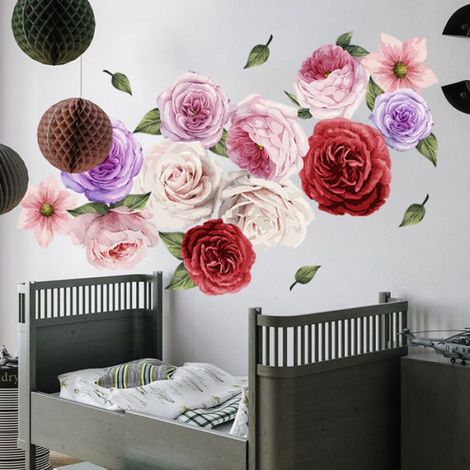 Sticker et mural coloré Stickers muraux floraux,Stickers pour mur fleur de pivoine art applique chambre décoration fond autocollant (1/5)