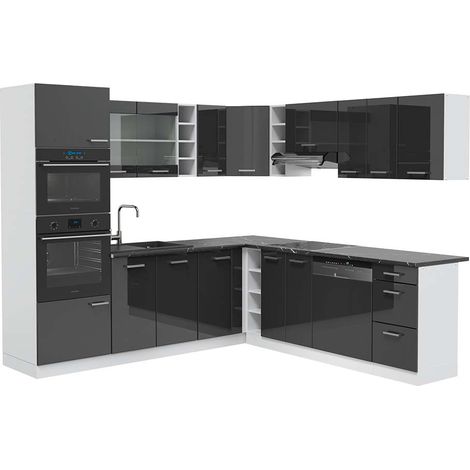 Cuisine en angle R-Line, Anthracite brillant/blanc, 237 x 247 cm , PT Anthracite, Vicco