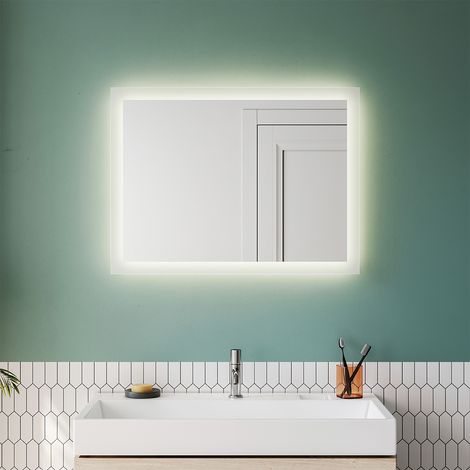 SONNI Badspiegel LED Beleuchtung Badezimmerspiegel Wandspiegel 80x60cm Wandschalter Neutralweiß Licht Vertikal oder horizontal Montierend IP44,Energiesparend (1/5)