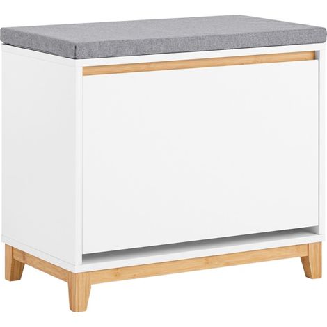 SoBuy Hallway Shoe Bench Cabinet with Seat Cushion and Flip-drawer,FSR191-WN