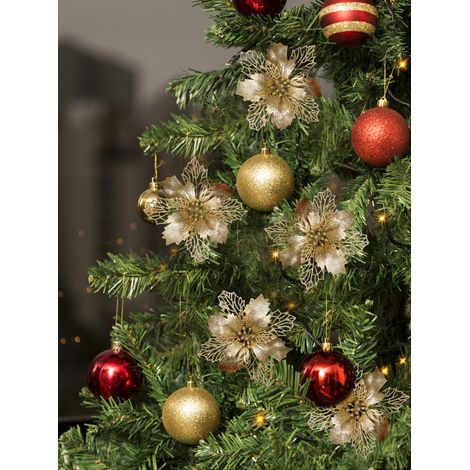 Set mit 10 künstlichen Glitzer-Weihnachtssternen, 9 cm, schwarz, zum Dekorieren von Weihnachtskränzen, Hochzeiten und Partys. (1/5)
