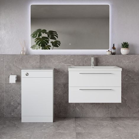 Napoli 390 Gloss White 1300mm Wall Mounted 2 Drawer Vanity Unit and Toilet Suite with Glide Basin - 1300mm - Chrome 480mm HandleWithout Kingston Toilet Pan