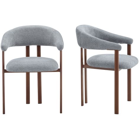 Lot de 2 chaises de salle à manger rembourrées en lin avec pieds marron, gris, pour le salon (1/5)