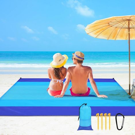 Picknickdecke Stranddecke 210x200cm wasserdicht sanddicht mit Befestigungsecken und Tasche (1/5)