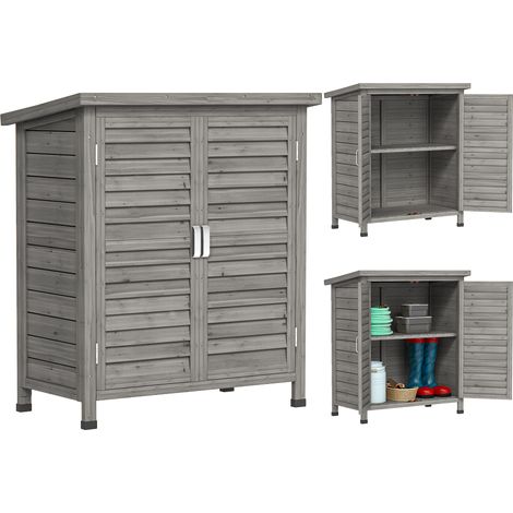 Gartenhaus aus massivem Tannenholz, grau – 2 Türen – Werkzeugaufbewahrung – 87 x 46,5 x 96,5 cm – Kompakt