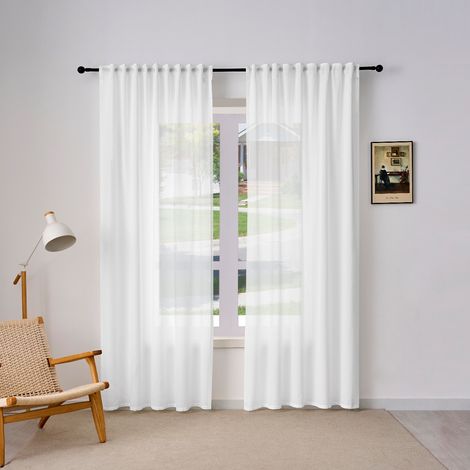 WOLTU 2er Gardinen Leinenoptik Vorhänge Halbtransparent Gardine mit Ösen für Schlafzimmer Wohnzimmer 135x245cm Weiß