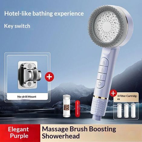 (Ensemble violet 2 pièces) Pommeau de douche multifonction à 4 modes de pression, réglable, avec large jet et fonction massage, accessoire de salle de bain (1/5)