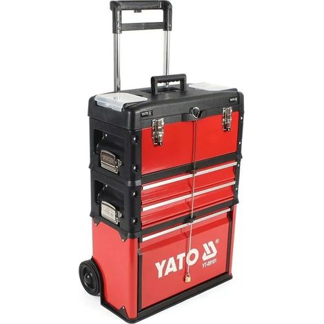 [PRODUIT D'OCCASION] Yato – Coffret d'outils modulaires sur roues 3 modules – 4 tiroirs métal – Capacité 45 kg – Dimensions 410x210x280mm – Pour chantiers humides