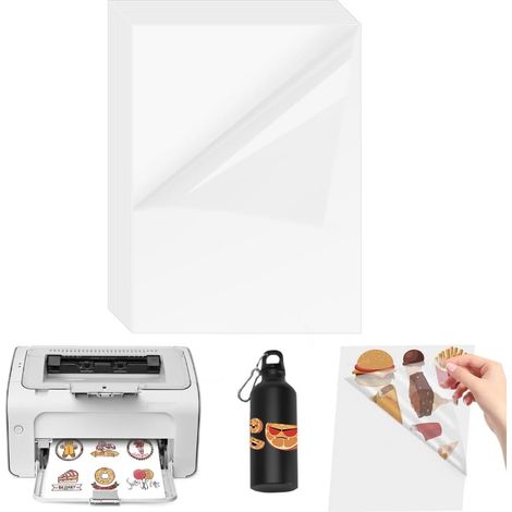 Paquete de 15 hojas de etiquetas autoadhesivas de vinilo transparente tamaño A4 para impresoras de inyección de tinta y láser - 297 x 210 mm (1/5)