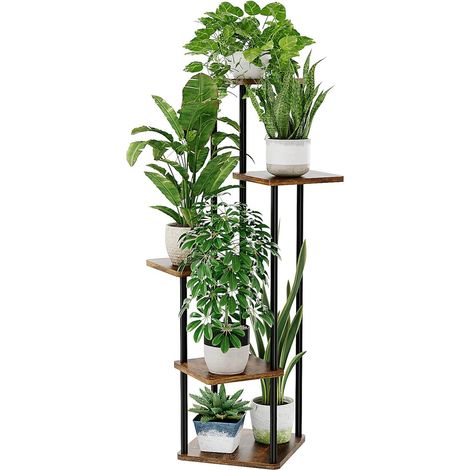 Support Plantes Intérieur À 5 Niveaux, Porte Plante Intérieur Pour Plusieurs Plantes, Étagère Plante En Métal Brun, Porte Plante Extérieur (Brun Rustique) (1/5)