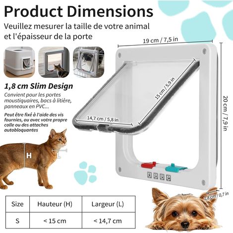 Chatiere pour Chat, 20 x 19cm (S), Verrouillage à 4 Voies Chatière, Porte pour Animaux pour Chats et Petits Chiens, Fermeture Magnétique (1/4)