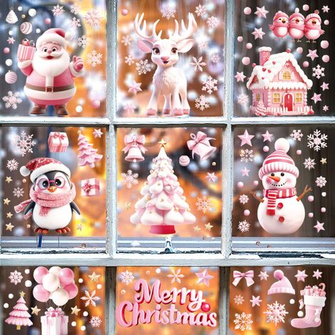 Adesivi murali 3D, Babbo Natale, pupazzo di neve, renna, adesivi natalizi, decorazioni per feste, effetto bifacciale, 2030 (9 fogli)