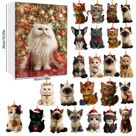 Nouveauté 2025 : Calendrier de l'Avent pour les amoureux des chats, boîte surprise, décoration pour sapin de Noël en acrylique (1/5)